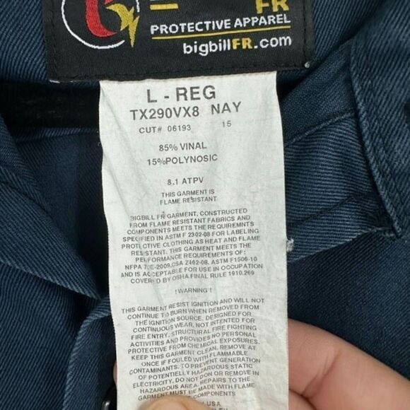 BigBill FR Men's Fire Resistant Reflective Button-Up Shirt Navy Blue Size Large - Picture 3 of 7